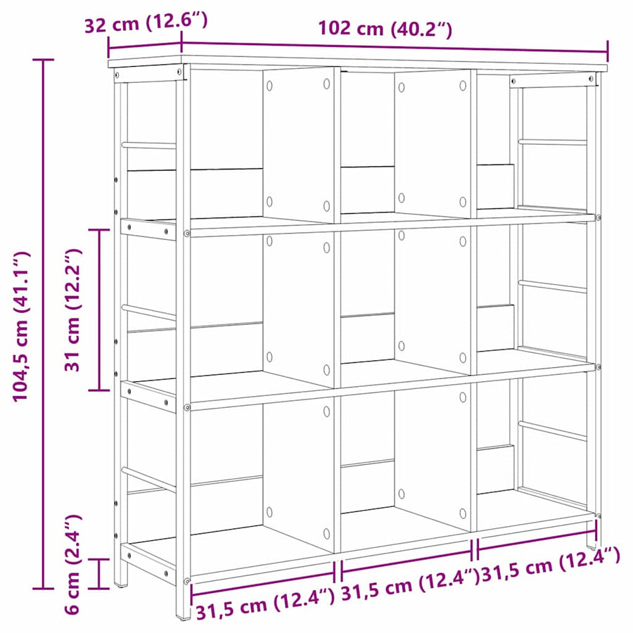 Boekenkast Zwart Eiken 102 x 32 x 104,5 cm Bewerkt hout