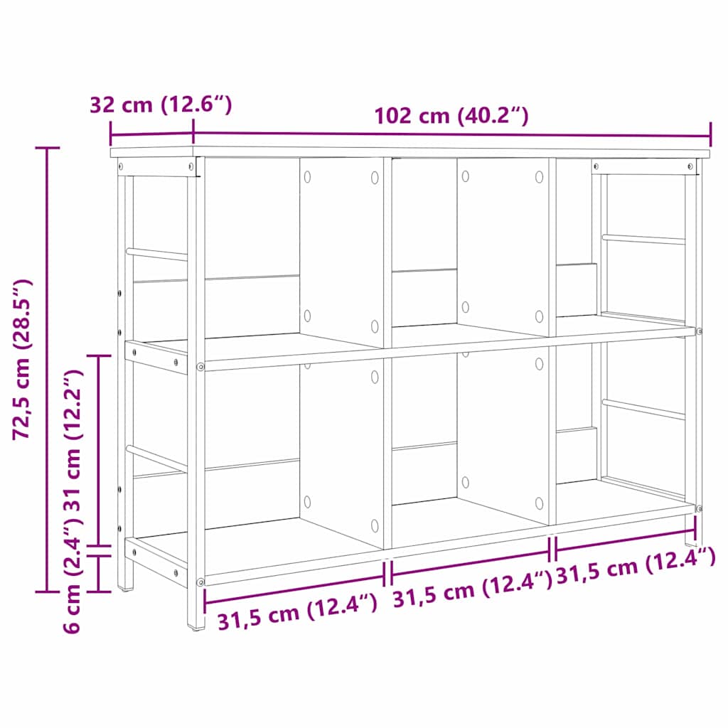 Boekenkast Zwart Eiken 102 x 32 x 72,5 cm Bewerkt hout