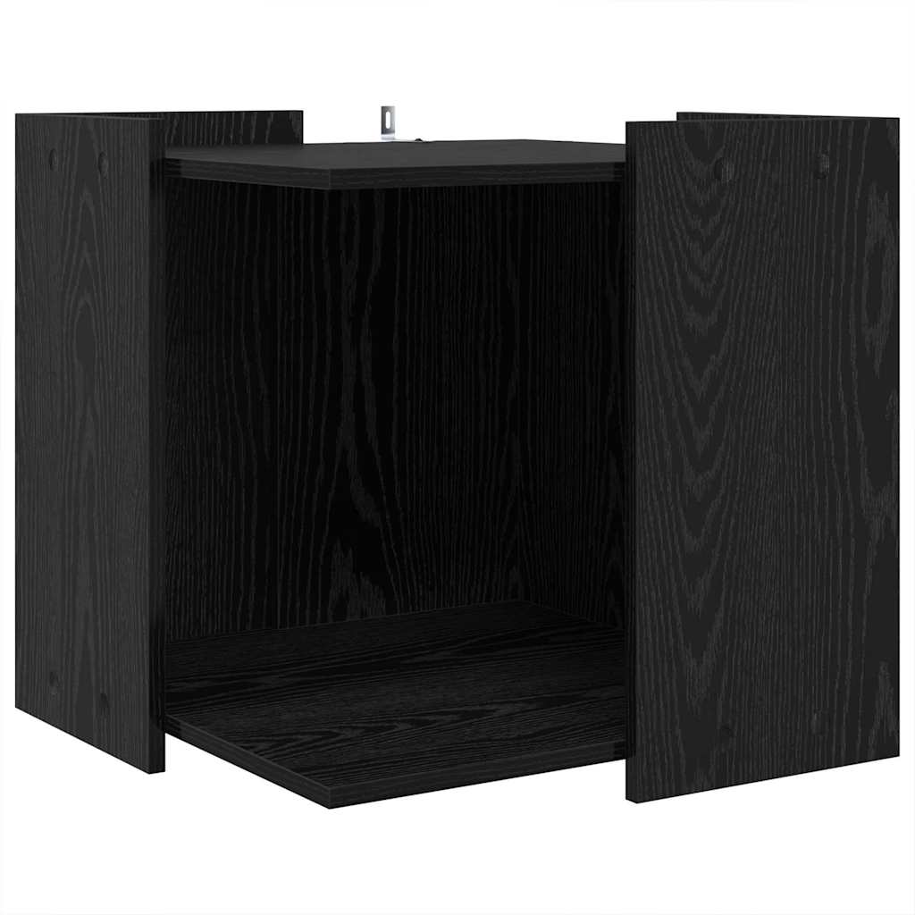 Kattenbak Omheining Zwart eiken 53 x 53 x 51 cm Bewerkt hout
