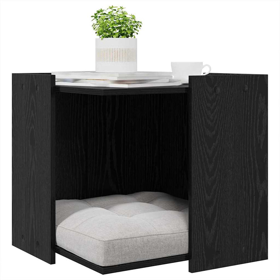 Kattenbak Omheining Zwart eiken 53 x 53 x 51 cm Bewerkt hout