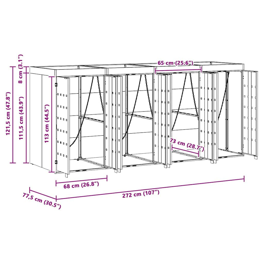 Wieltjesbakopslag voor 4 bakken Antraciet 272 x 77,5 x 121,5 cm