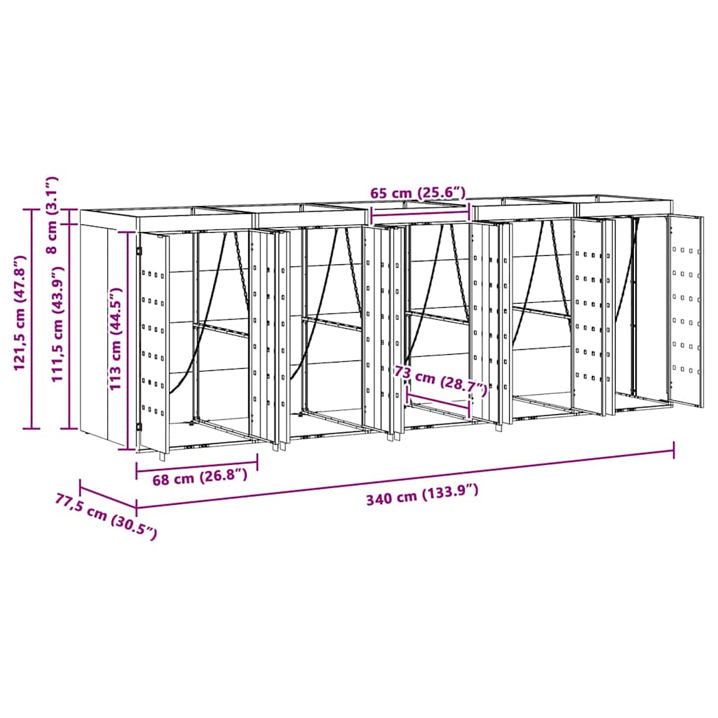 Wieltjesbakopslag voor 5 bakken Antraciet 340 x 77,5 x 121,5 cm