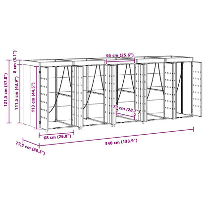 Wieltjesbakopslag voor 5 bakken Antraciet 340 x 77,5 x 121,5 cm