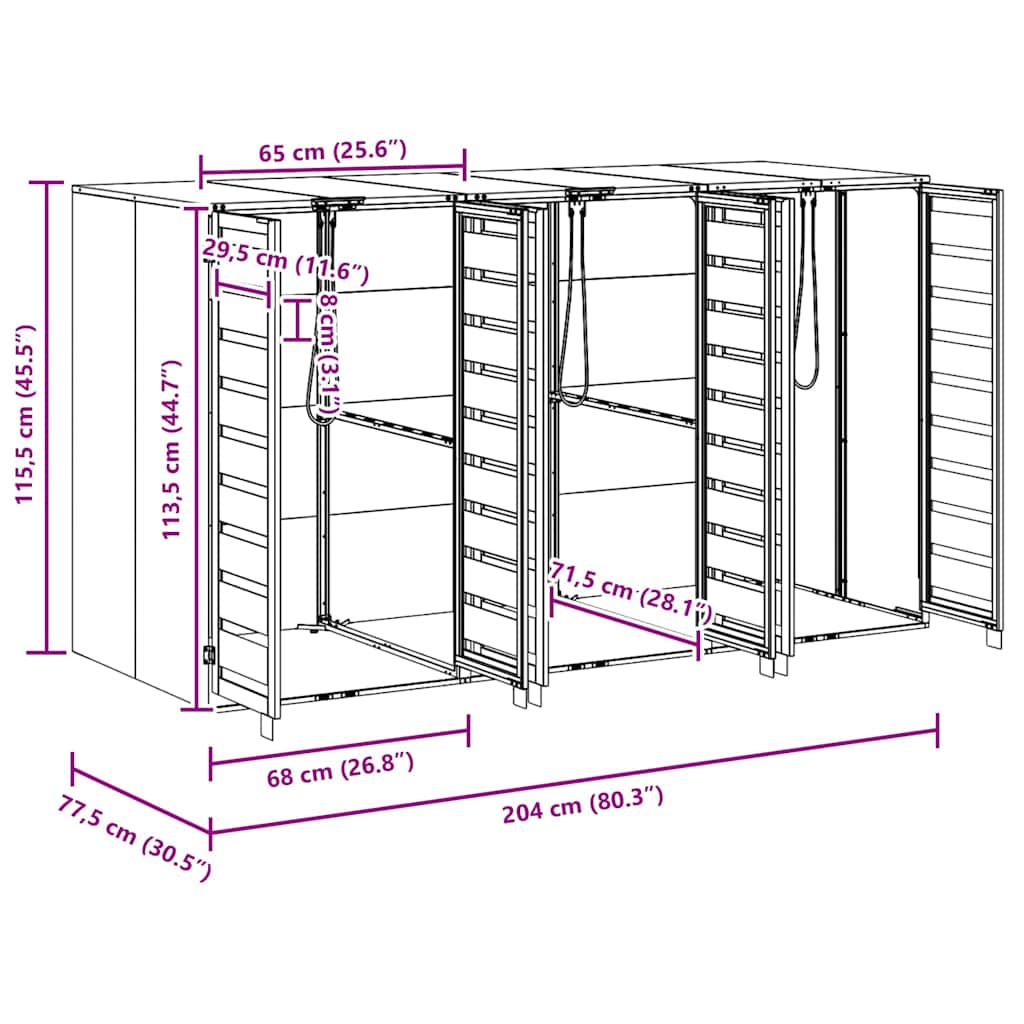 Wieltjesbakopslag voor 3 bakken Antraciet 340 x 77.5 x 115.5 cm