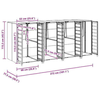Wieltjesbakopslag voor 3 bakken Antraciet 340 x 77.5 x 115.5 cm
