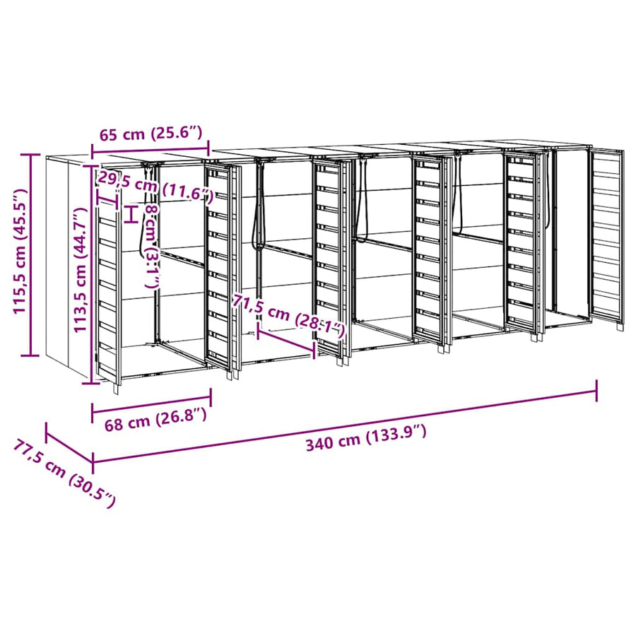 Wieltjesbakopslag voor 3 bakken Antraciet 340 x 77.5 x 115.5 cm