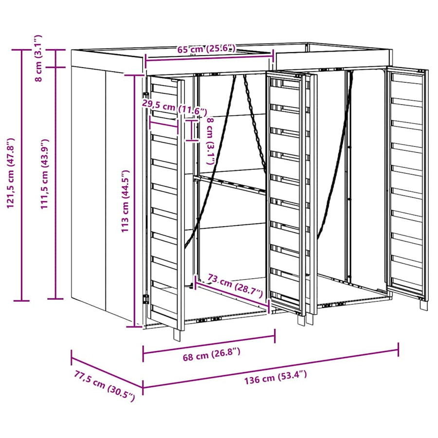 Wieltjesbakopslag voor 3 bakken Antraciet 340 x 77.5 x 115.5 cm