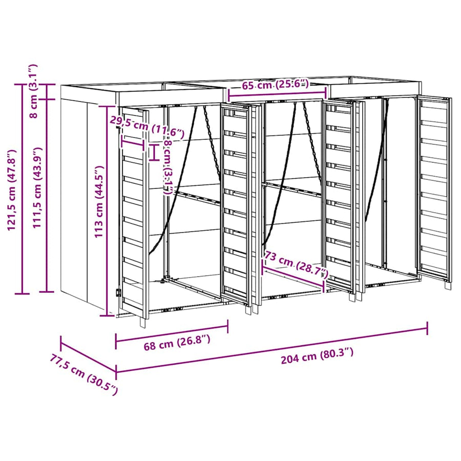Wieltjesbakopslag voor 3 bakken Antraciet 340 x 77.5 x 115.5 cm