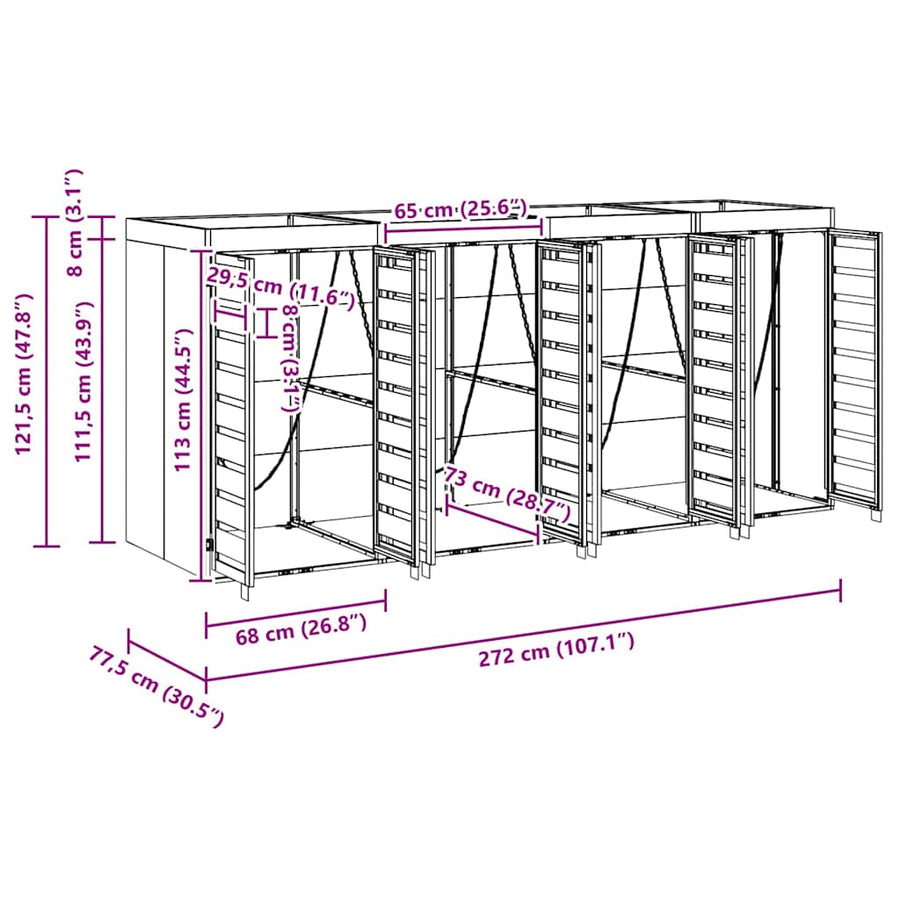 Wieltjesbakopslag voor 3 bakken Antraciet 340 x 77.5 x 115.5 cm