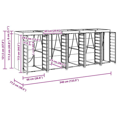 Wieltjesbakopslag voor 3 bakken Antraciet 340 x 77.5 x 115.5 cm