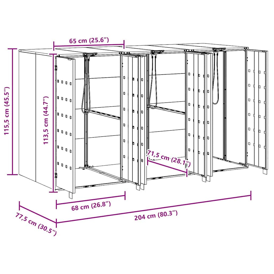 Wieltjesbakopslag voor 3 bakken Antraciet 340 x 77.5 x 115.5 cm
