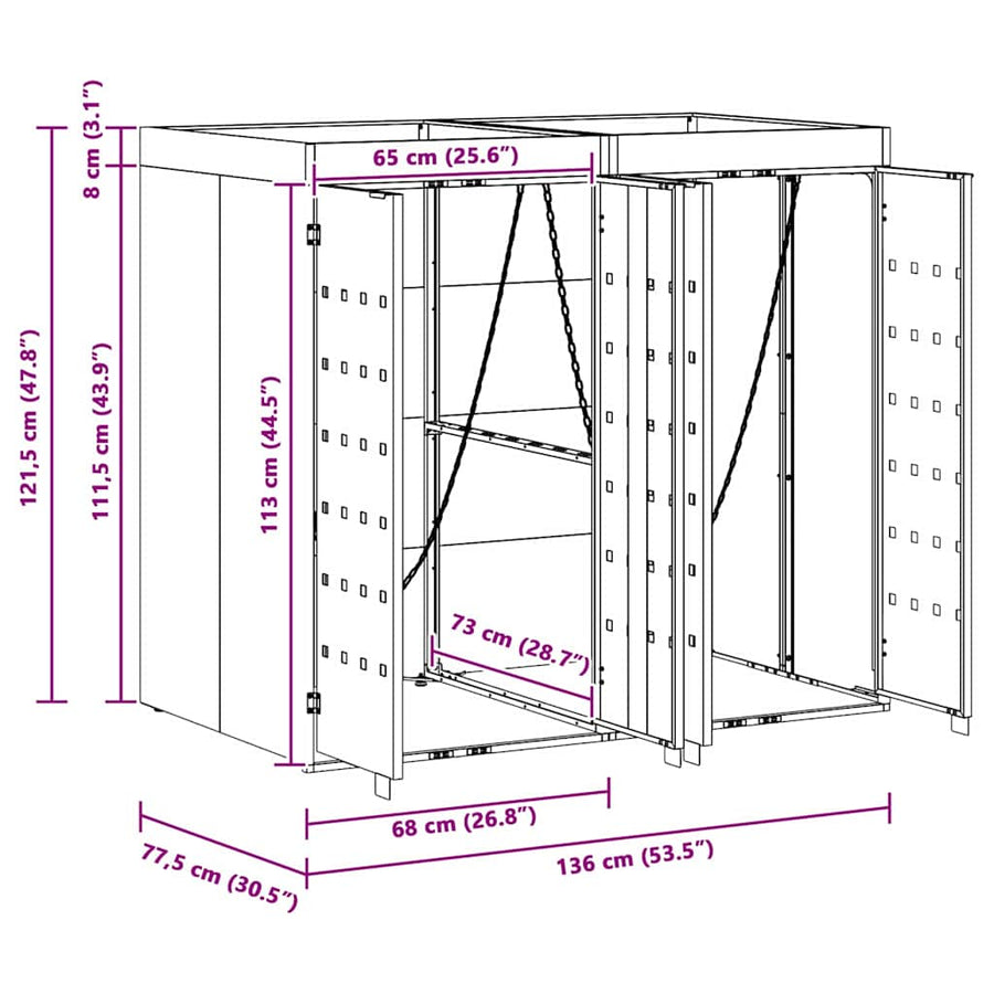 Wieltjesbakopslag voor 3 bakken Antraciet 340 x 77.5 x 115.5 cm