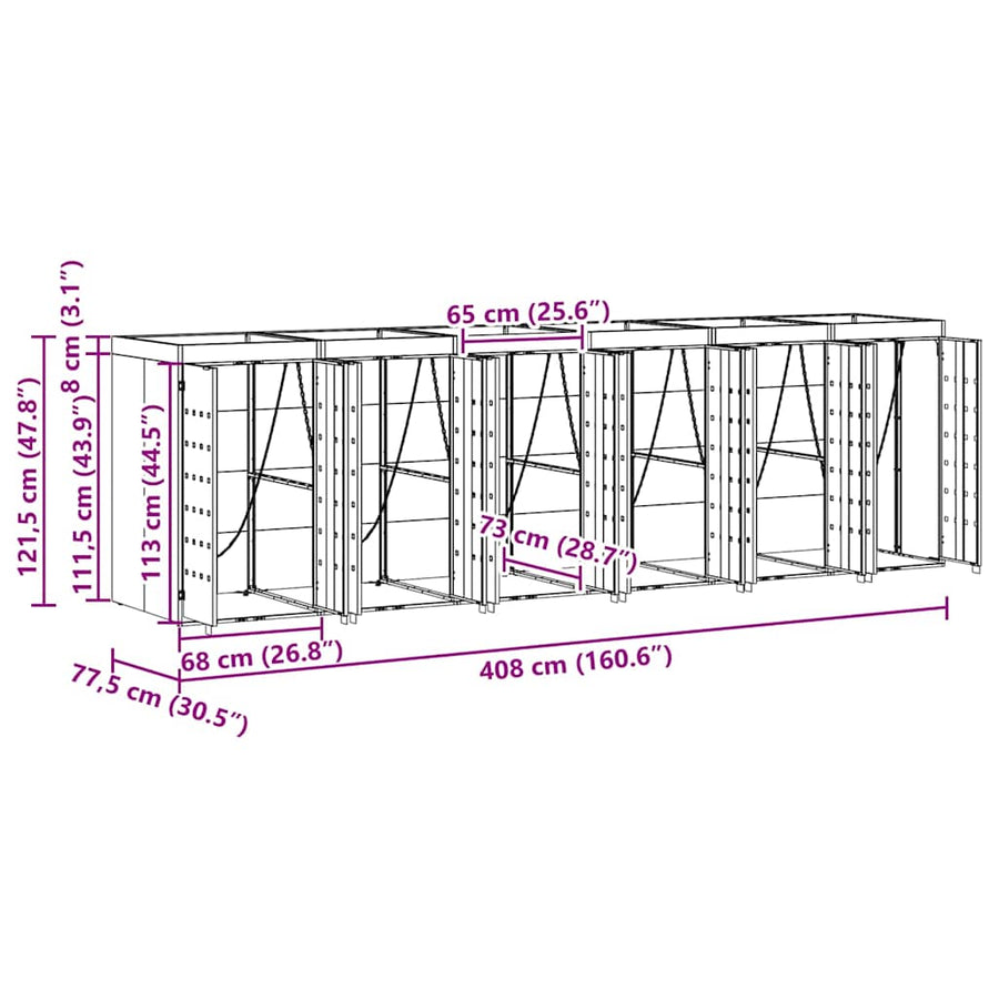 Wieltjesbakopslag voor 3 bakken Antraciet 340 x 77.5 x 115.5 cm