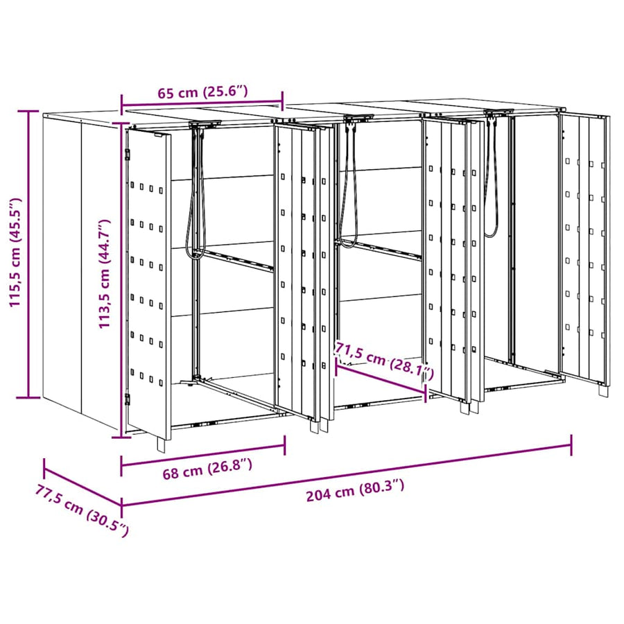 Wieltjesbakopslag voor 3 bakken Zilver 340 x 77.5 x 115.5 cm