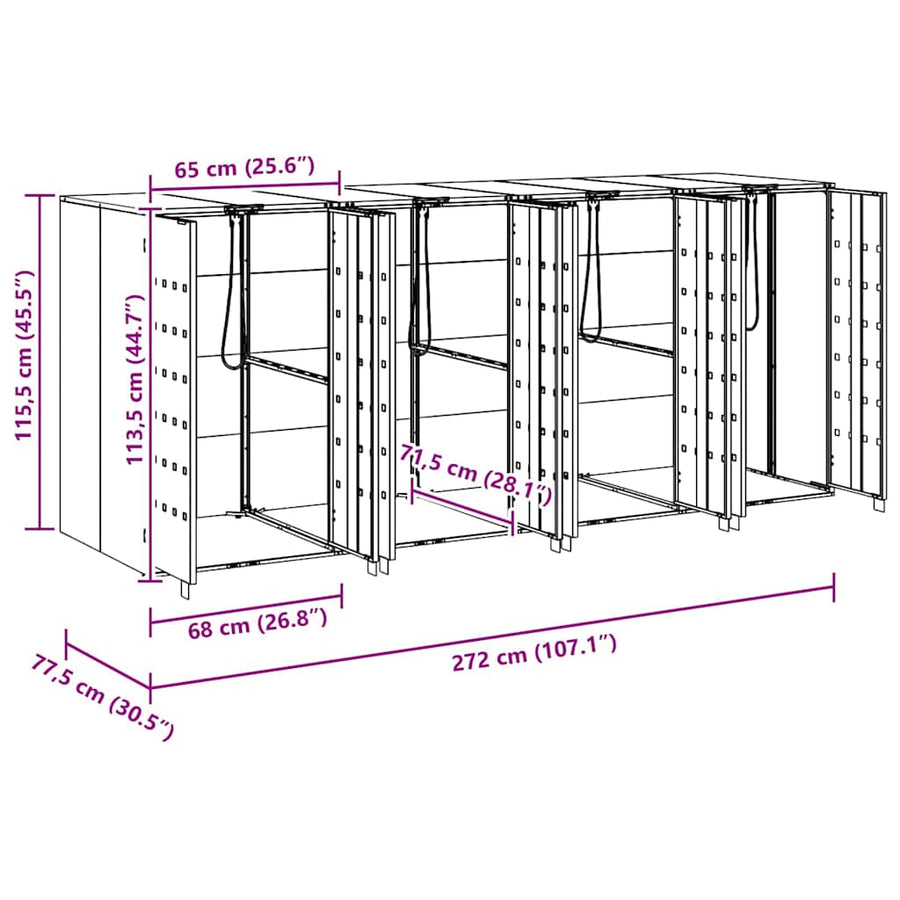Wieltjesbakopslag voor 3 bakken Zilver 340 x 77.5 x 115.5 cm