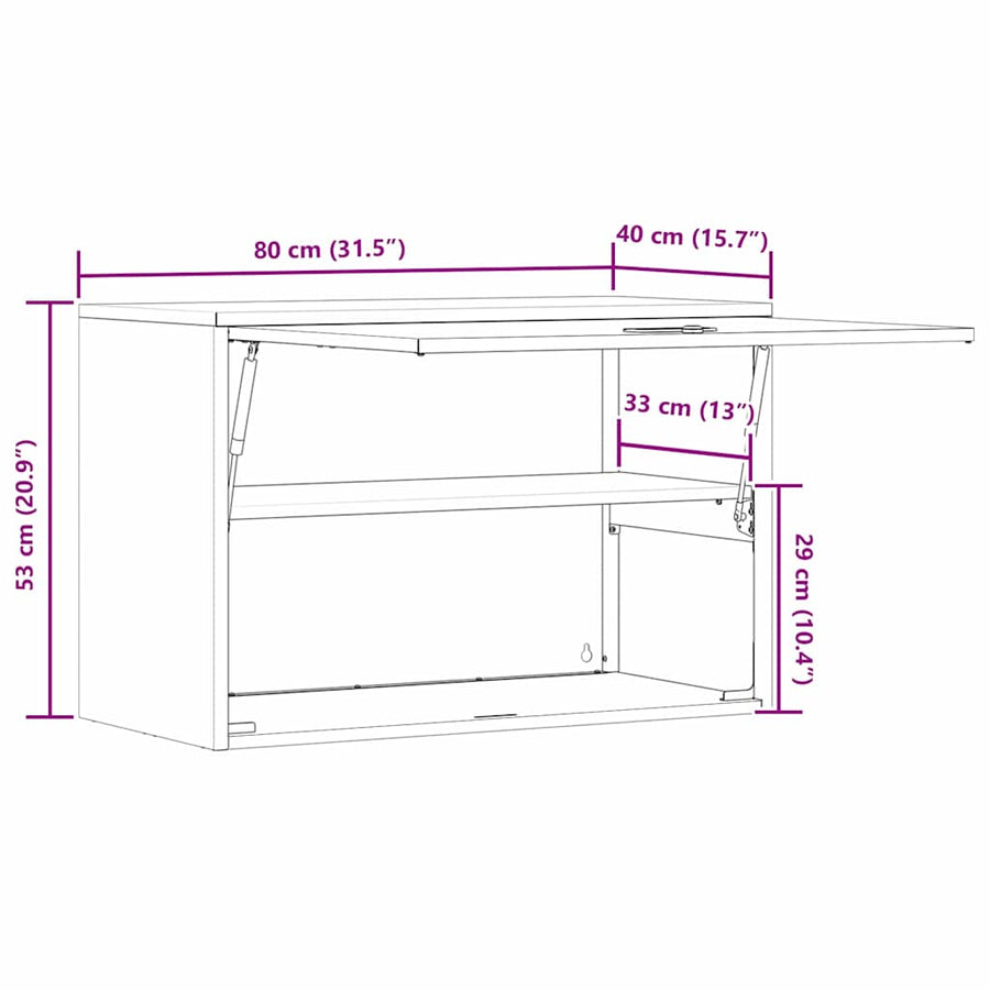 Wandkast Voor Garage Poedercoating Staal 80 x 40 x 53 cm Zwart