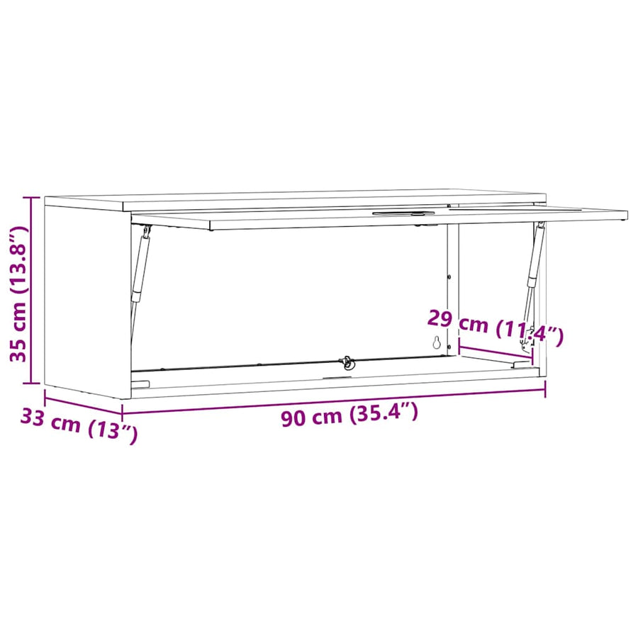 Wandkast Voor Garage Poedercoating Staal 90 x 33 x 35 cm Zwart