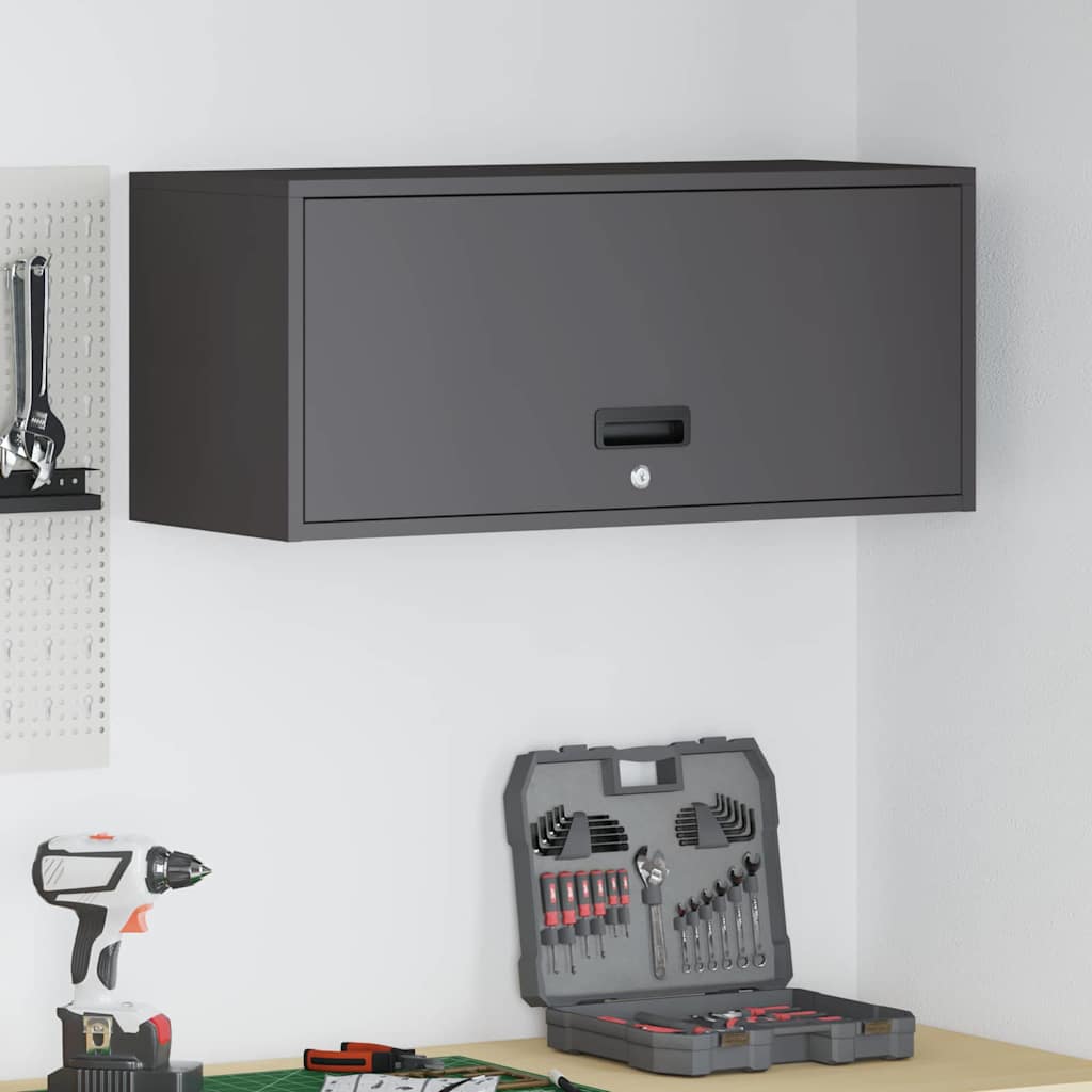 Wandkast Voor Garage Poedercoating Staal 80 x 33 x 35 cm Zwart
