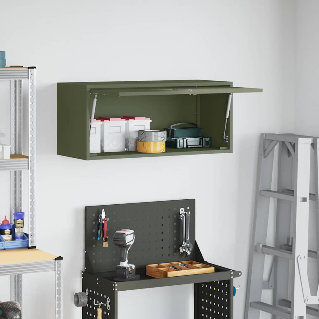 Wandkast Voor Garage 80 x 33 x 35 cm Olijfgroen