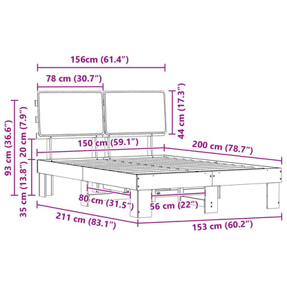 Bedframe met Gevoerd Hoofdgedeelte Lichtgrijs 150 x 200 cm