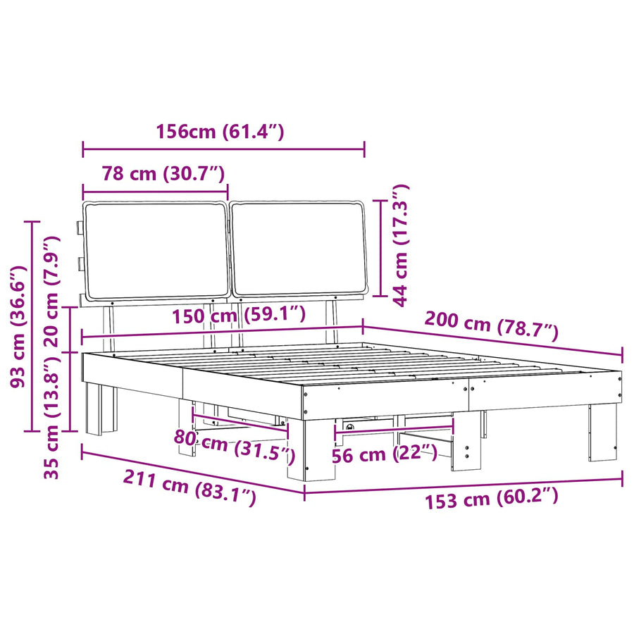 Bedframe met Gevoerd Hoofdgedeelte Zwart 150 x 200 cm