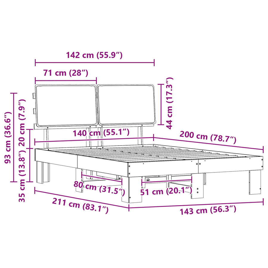 Bedframe met Gevoerd Hoofdgedeelte Taupe 140 x 200 cm