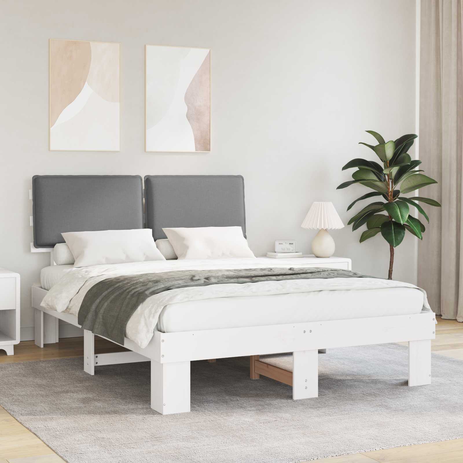 Bedframe met Gevoerd Hoofdgedeelte Lichtgrijs 140 x 190 cm