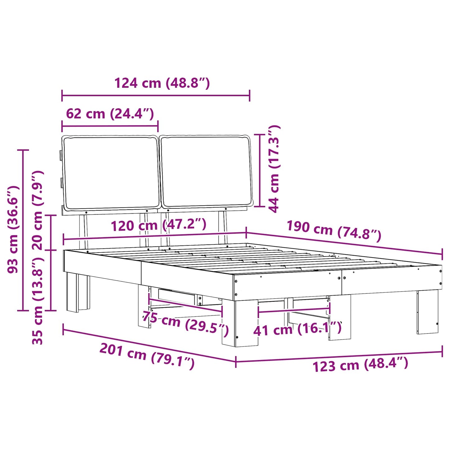 Bedframe met Gevoerd Hoofdgedeelte Lichtgrijs 120 x 190 cm