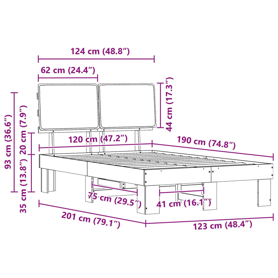 Bedframe met Gevoerd Hoofdgedeelte Lichtgrijs 120 x 190 cm