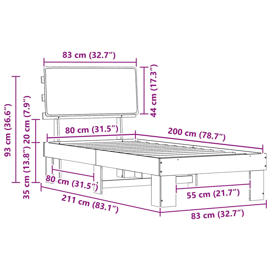 Bedframe met Gevoerd Hoofdgedeelte Zwart 80 x 200 cm