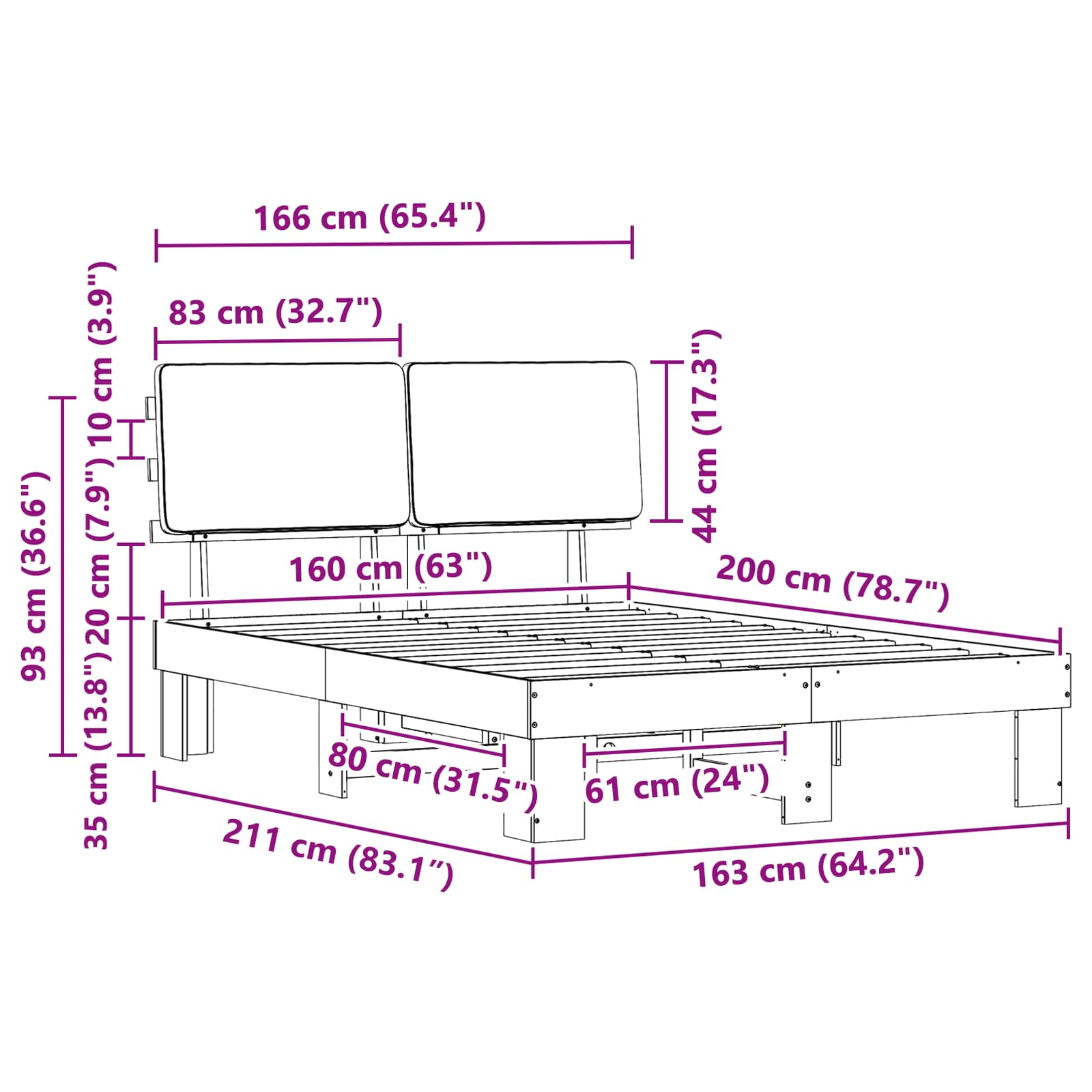 Bedframe met Gevoerd Hoofdgedeelte Lichtgrijs 160 x 200 cm