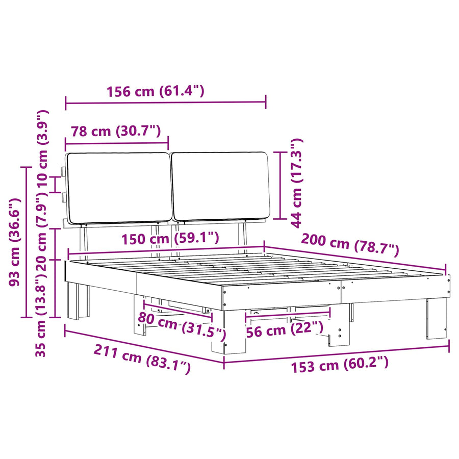 Bedframe met Gevoerd Hoofdgedeelte Zwart 150 x 200 cm