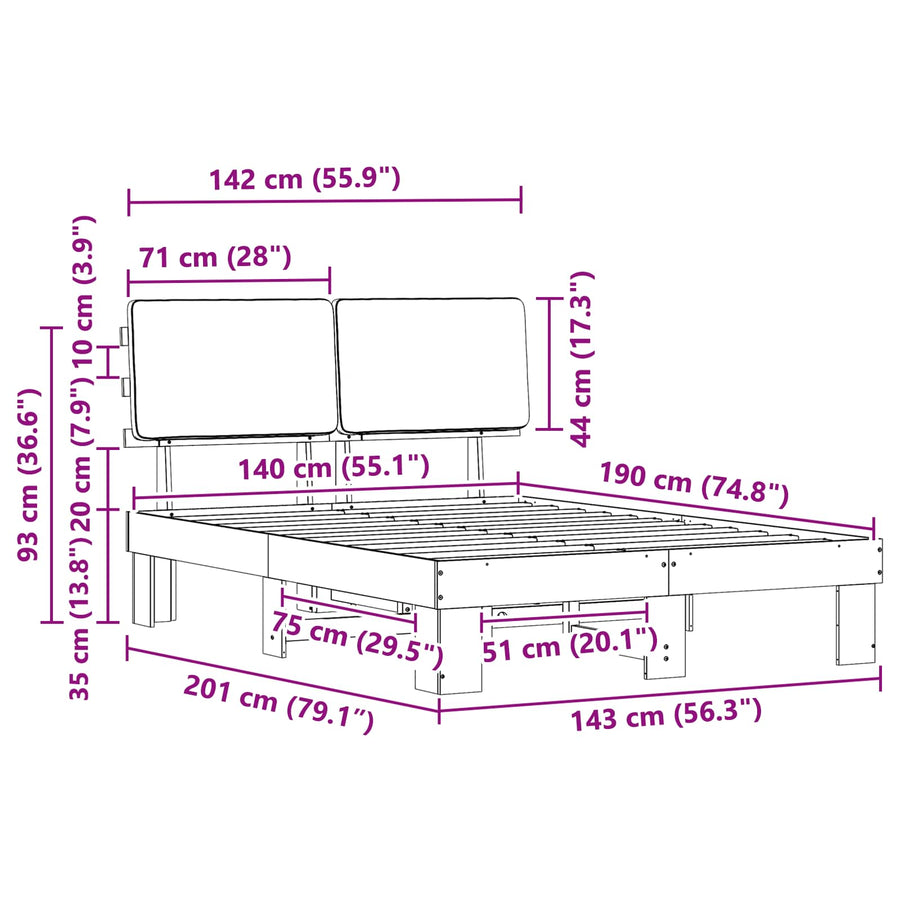Bedframe met Gevoerd Hoofdgedeelte Zwart 140 x 190 cm