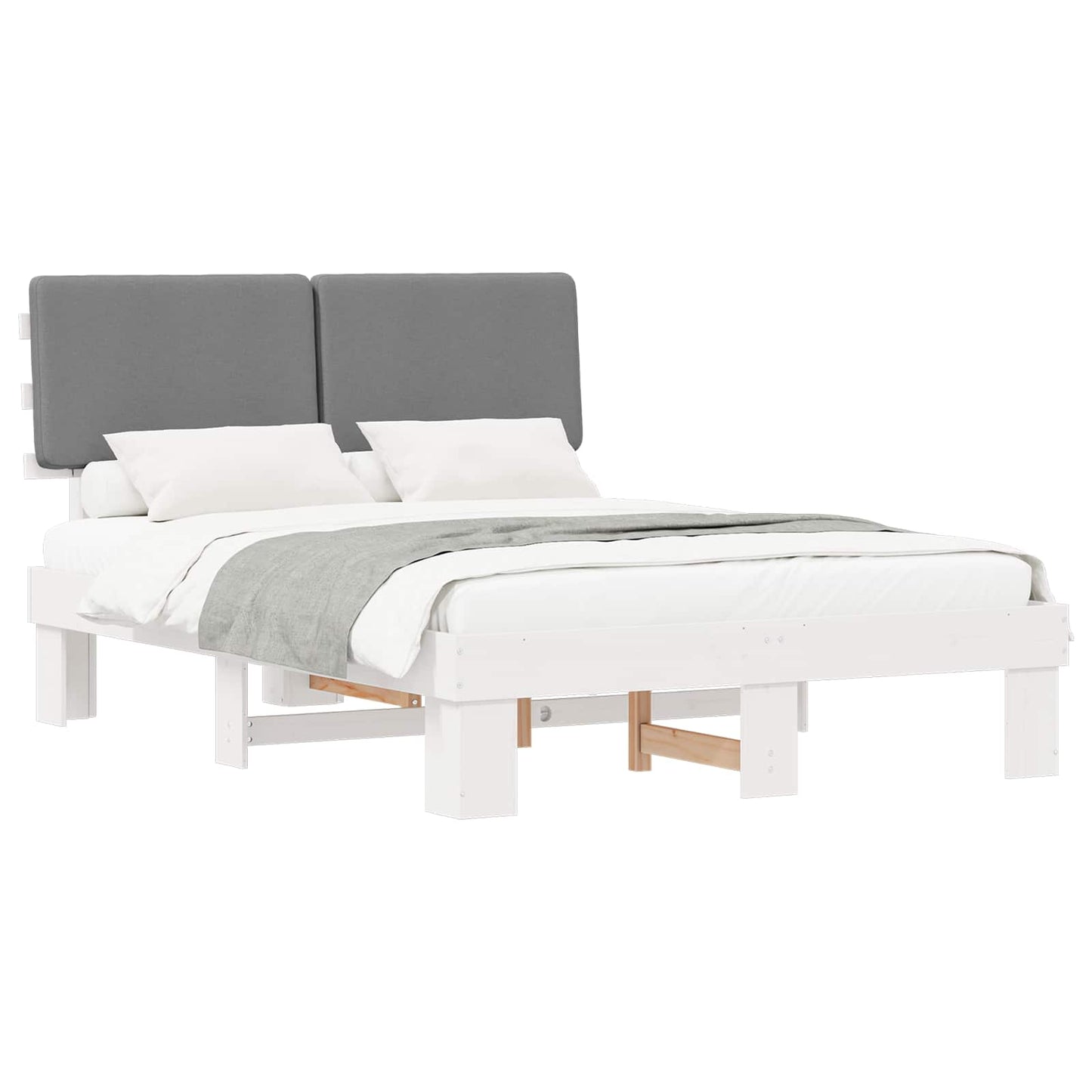 Bedframe met Gevoerd Hoofdgedeelte Lichtgrijs 135 x 190 cm