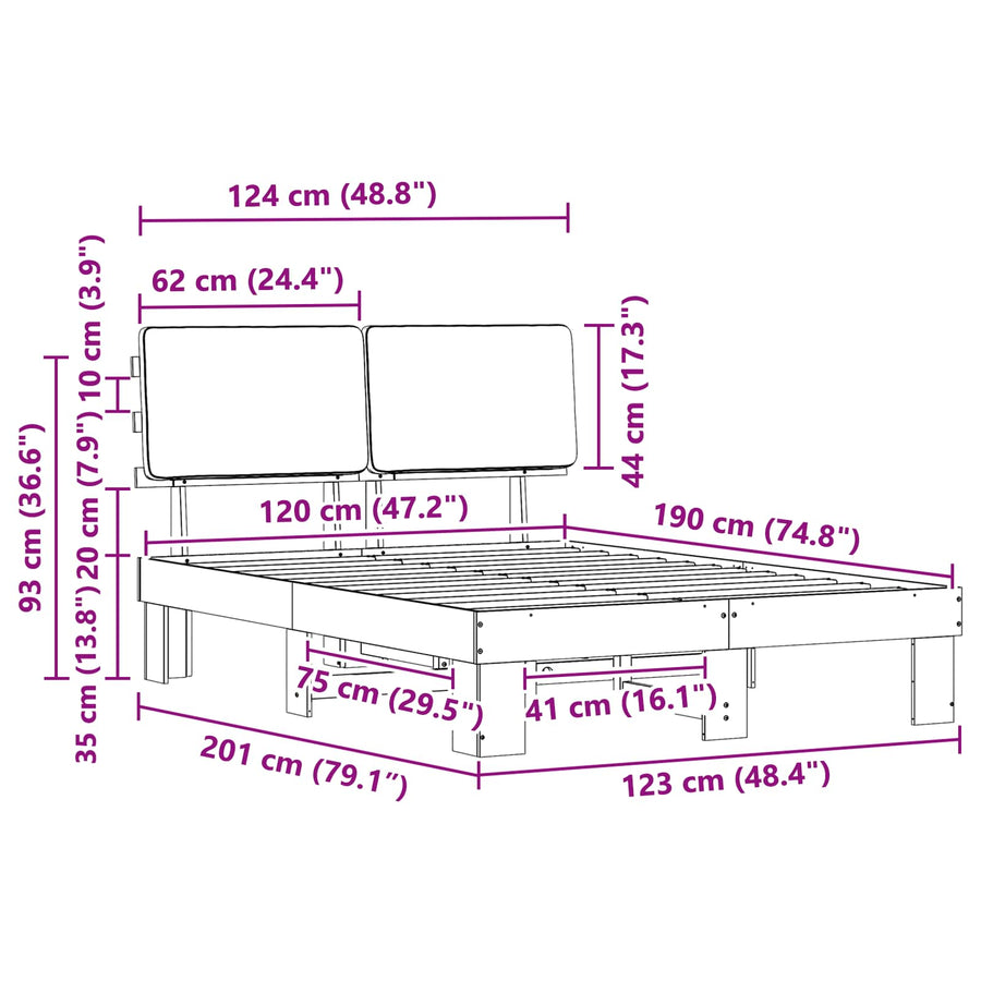 Bedframe met Gevoerd Hoofdgedeelte Lichtgrijs 120 x 190 cm