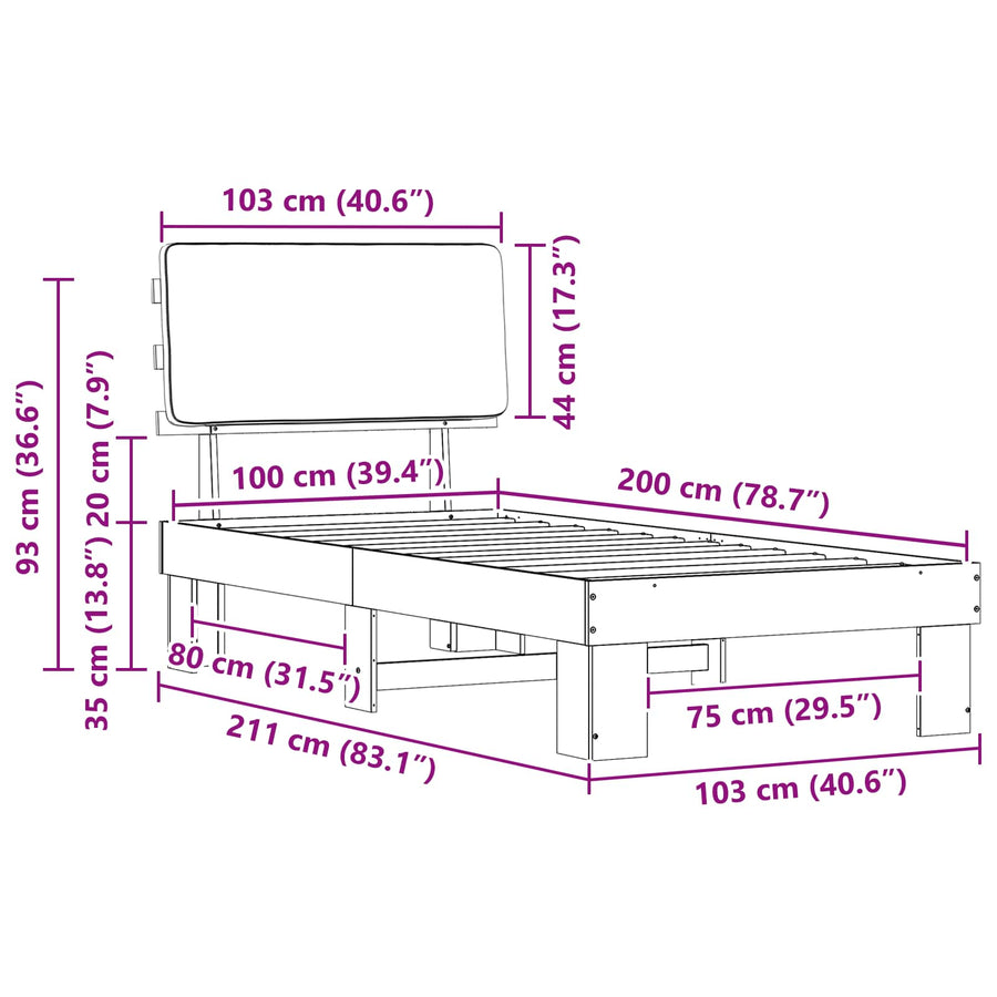Bedframe met Gevoerd Hoofdgedeelte Lichtgrijs 100 x 200 cm