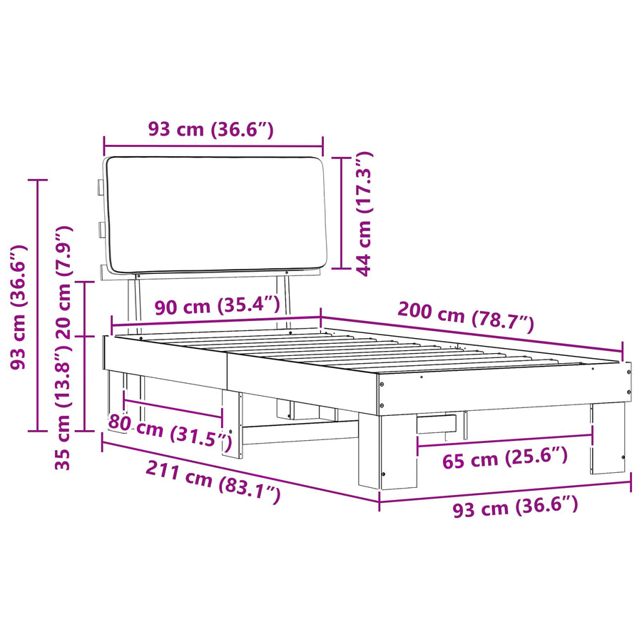 Bedframe met Gevoerd Hoofdgedeelte Zwart 90 x 200 cm