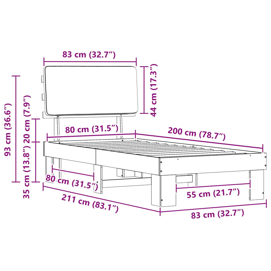 Bedframe met Gevoerd Hoofdgedeelte Taupe 80 x 200 cm