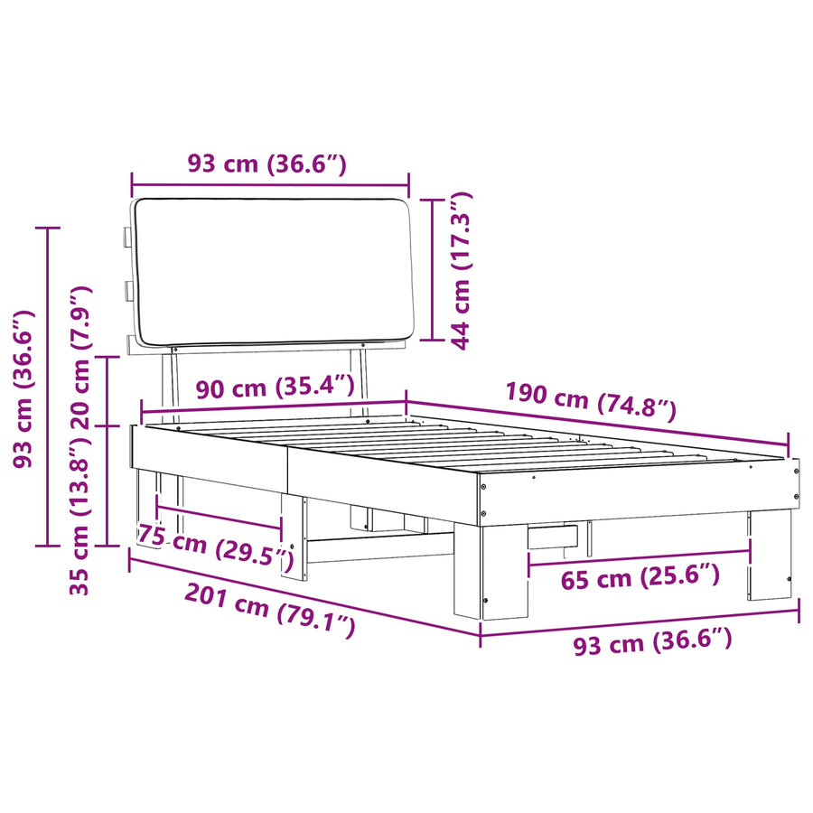 Bedframe met Gevoerd Hoofdgedeelte Donkergrijs 90 x 190 cm