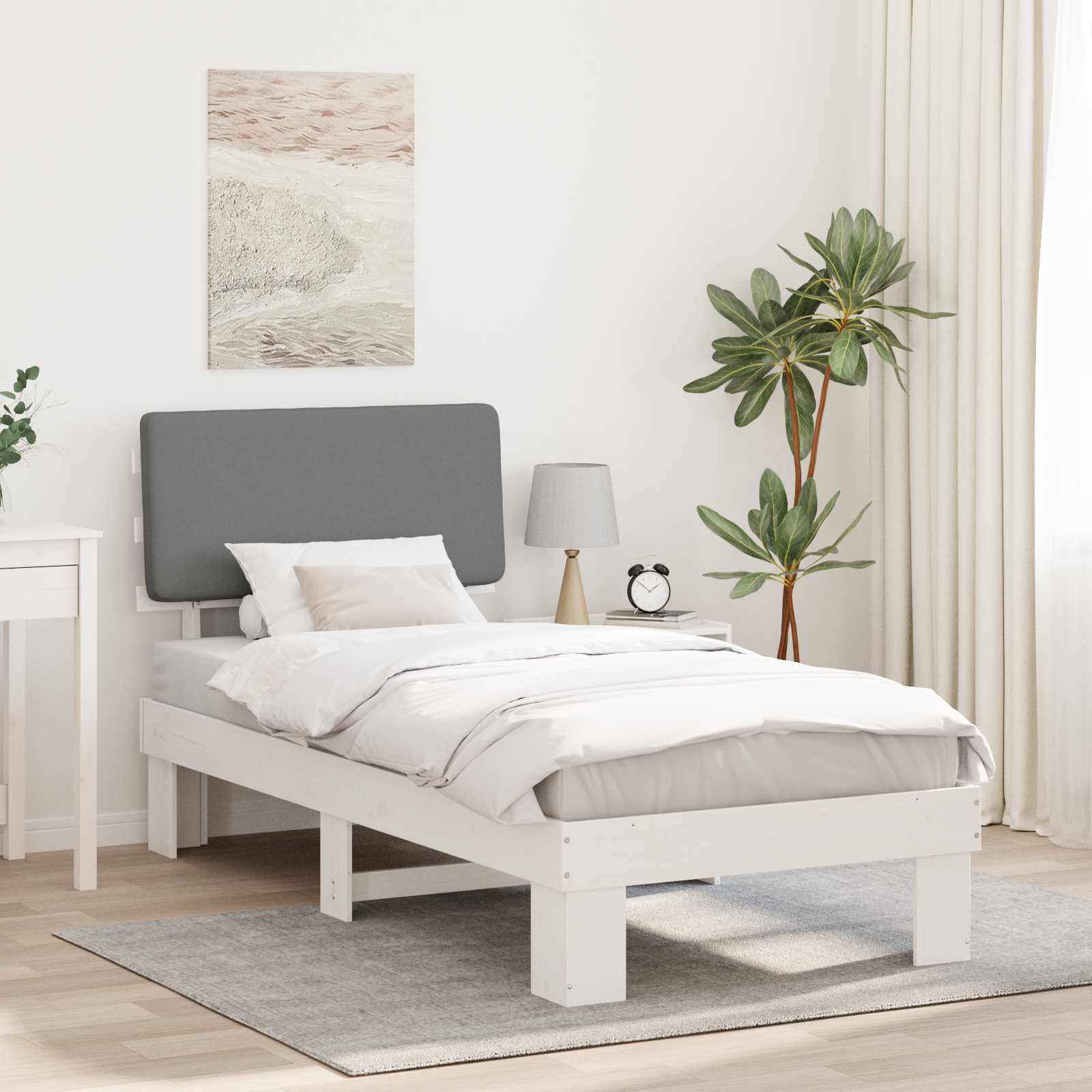 Bedframe met Gevoerd Hoofdgedeelte Lichtgrijs 75 x 190 cm