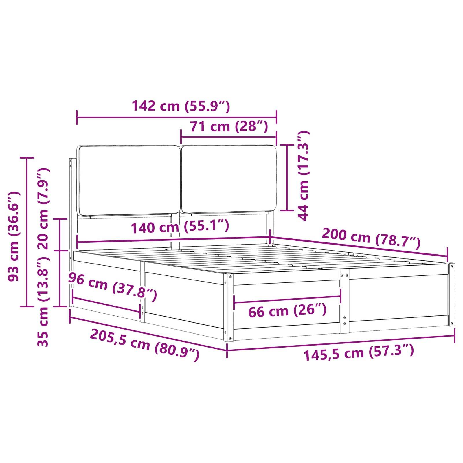 Bedframe met Gevoerd Hoofdgedeelte Zwart 160 x 200 cm