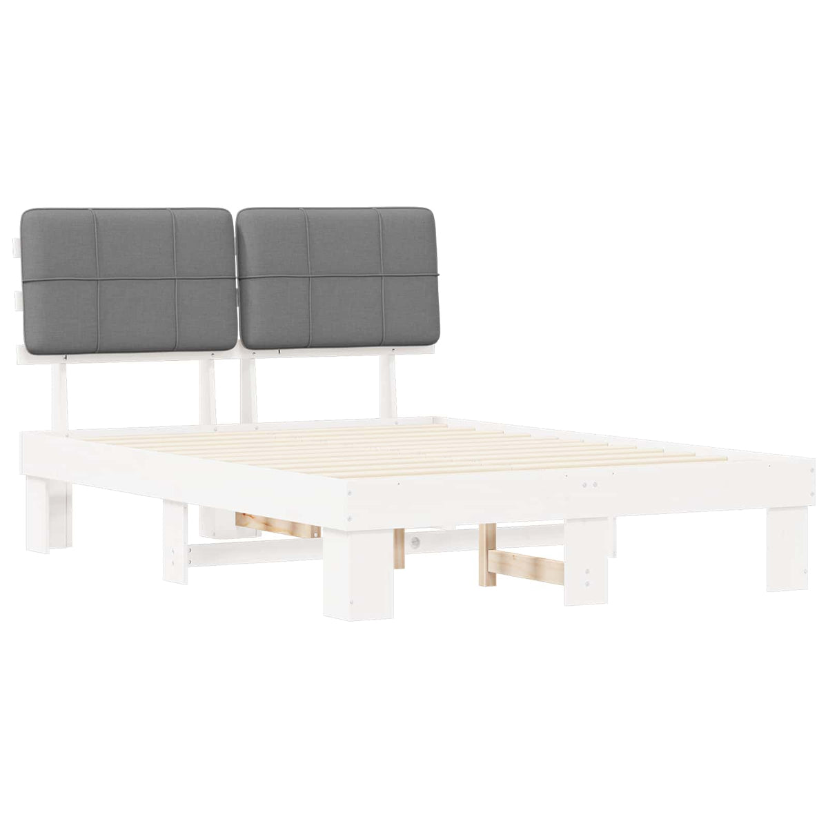 Bedframe met Gevoerd Hoofdgedeelte Wit en lichtgrijs
