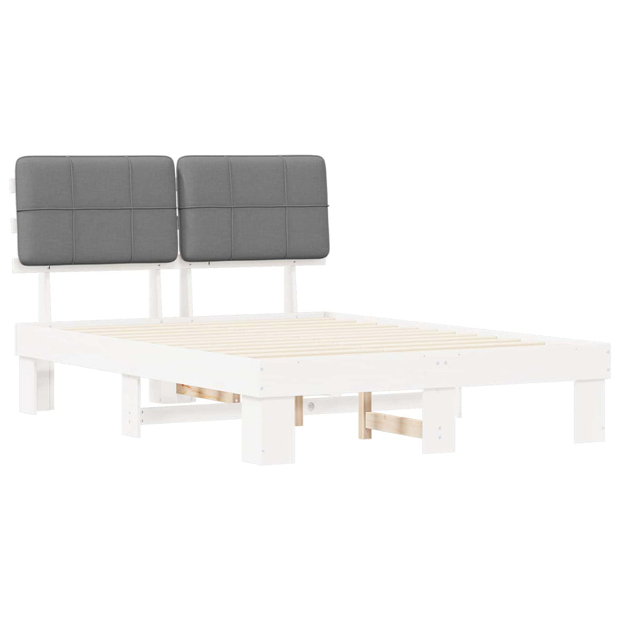 Bedframe met Gevoerd Hoofdgedeelte Wit en lichtgrijs