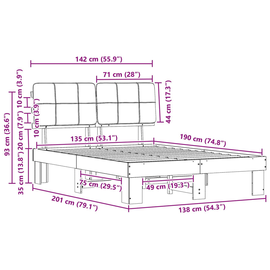 Bedframe met Gevoerd Hoofdgedeelte Wit en lichtgrijs