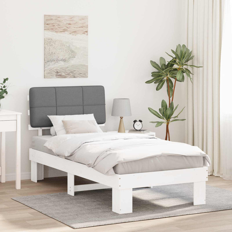 Bedframe met Gevoerd Hoofdgedeelte Wit en lichtgrijs