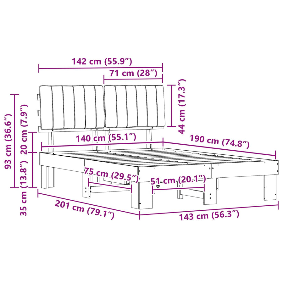 Bedframe met Gevoerd Hoofdgedeelte Zwart 140 x 190 cm