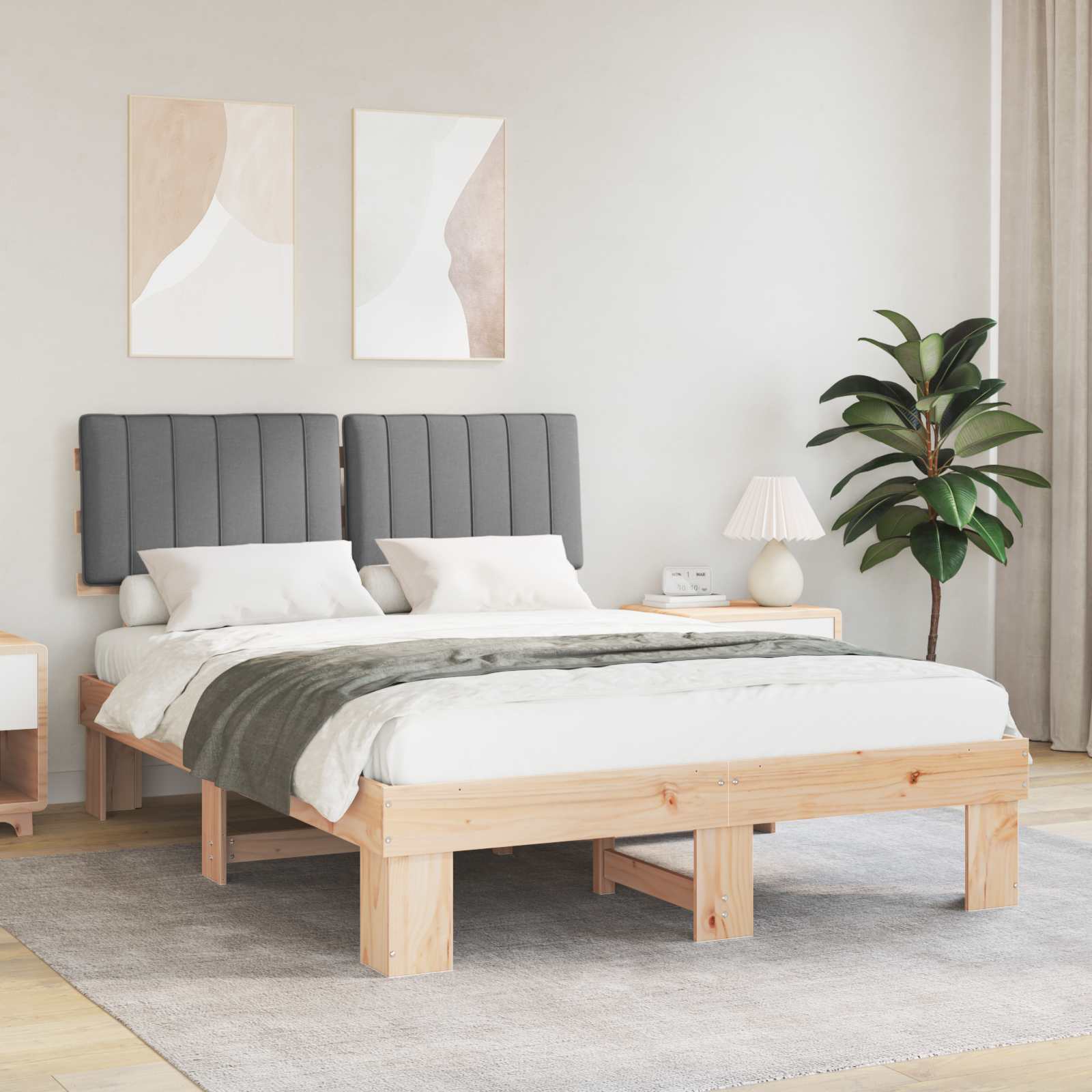 Bedframe met Gevoerd Hoofdgedeelte Lichtgrijs 135 x 190 cm