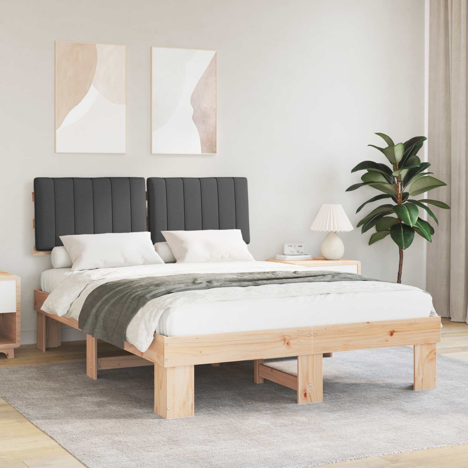 Bedframe met Gevoerd Hoofdgedeelte Donkergrijs 135 x 190 cm