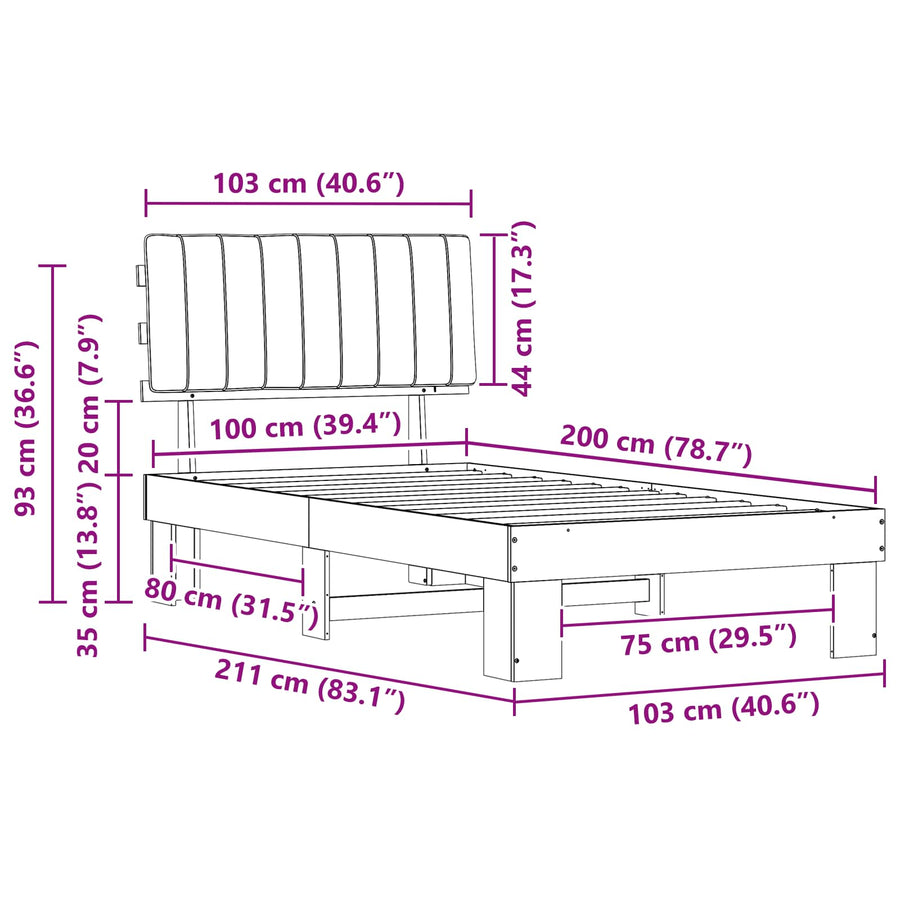 Bedframe met Gevoerd Hoofdgedeelte Taupe 100 x 200 cm