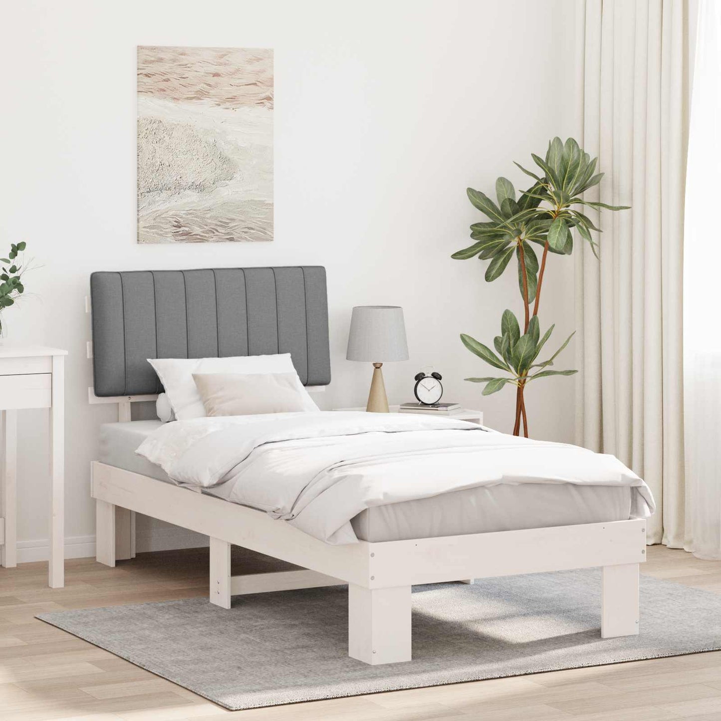 Bedframe met Gevoerd Hoofdgedeelte Lichtgrijs 90 x 200 cm
